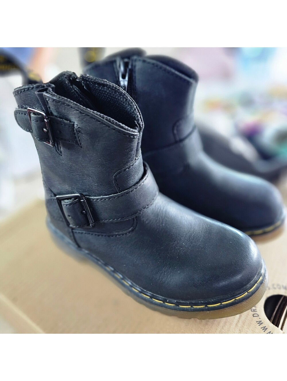 Dr. Martens Blip Burnished Wyoming Kids Black Leather Boots Size US 11
